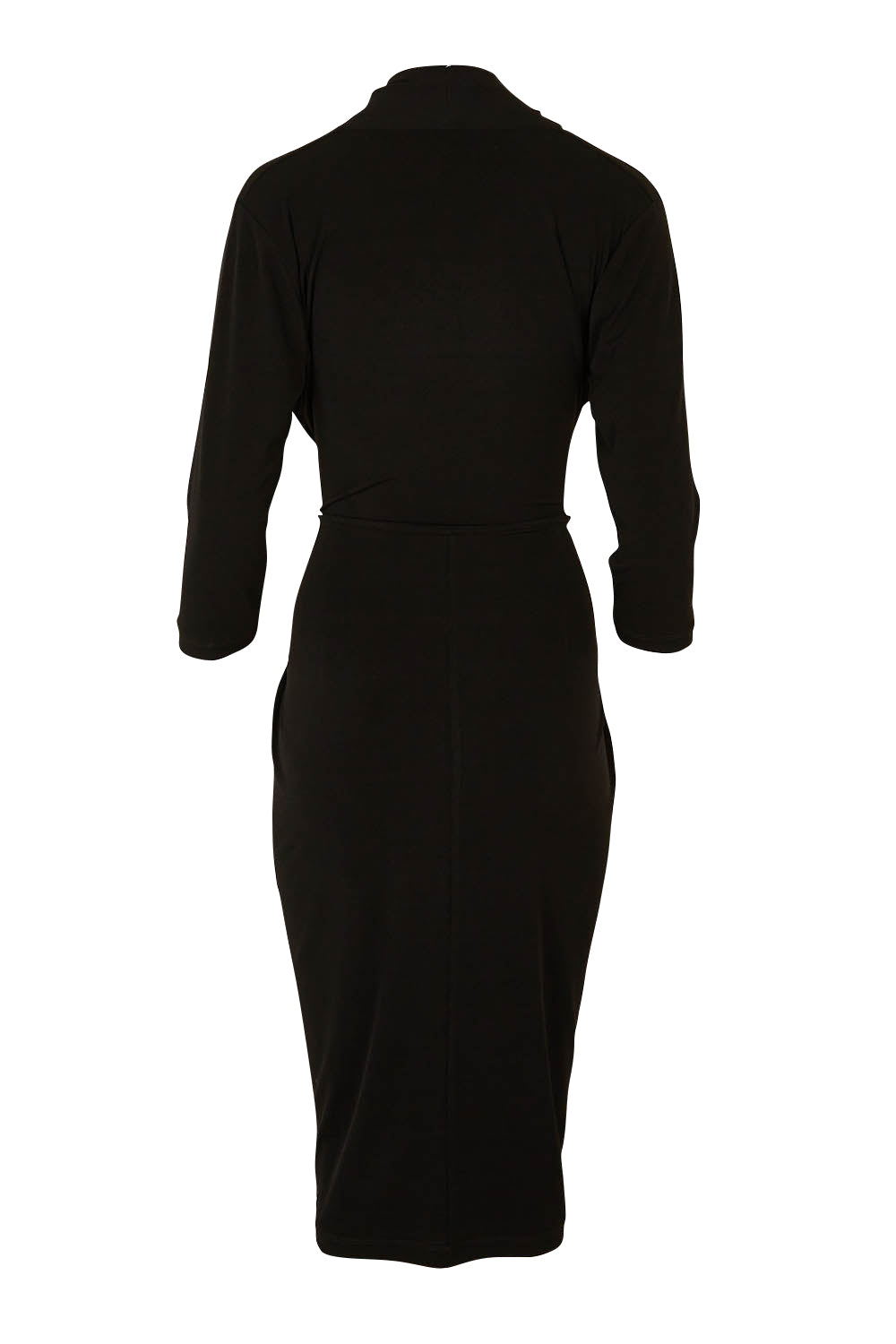 Product shot of The Elegant Buckle Dress in colour Black (Black), from the back