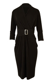 Product shot of The Elegant Buckle Dress in colour Black (Black), from the front