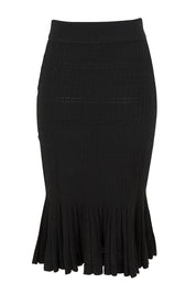 Product shot of The Textured Knit Frill Skirt in colour Black (Black), from the back
