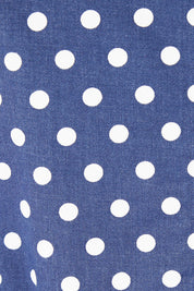 Product shot of The 3/4 Sleeve Cotton Stretch Dress in colour Spots (Blue), detail