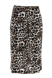 Product shot of The Printed Velvet Pull On Skirt in colour Leopard (Black), from the front