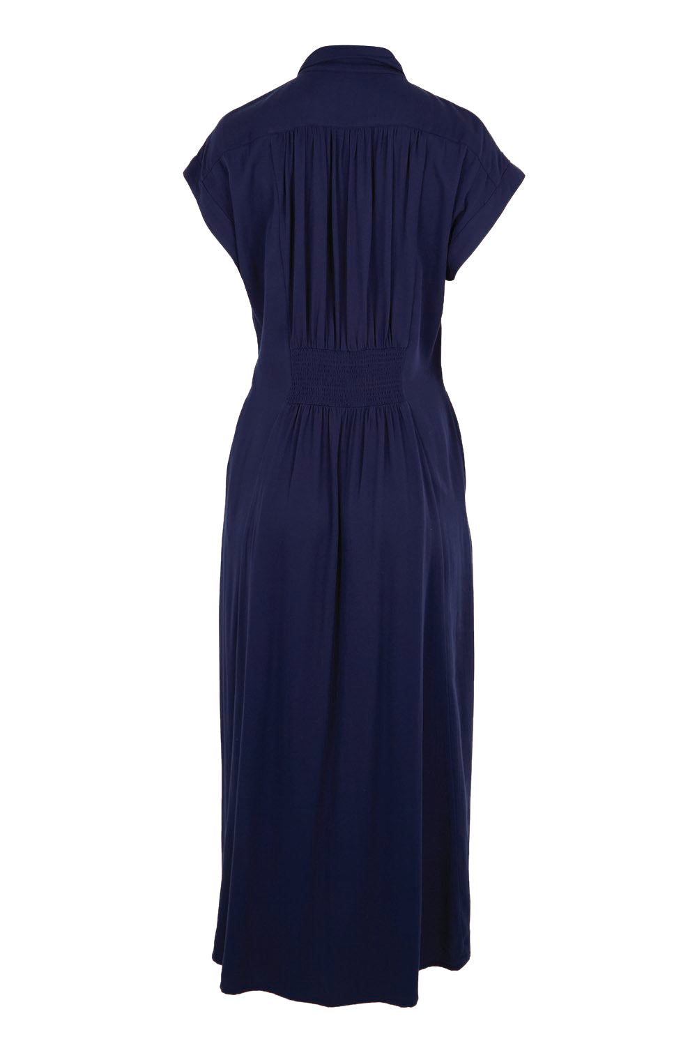 Product shot of the The Shirred Waist Detail Dress - Navyblue in colour Navyblue, from the back