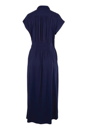 Product shot of the The Shirred Waist Detail Dress - Navyblue in colour Navyblue, from the back