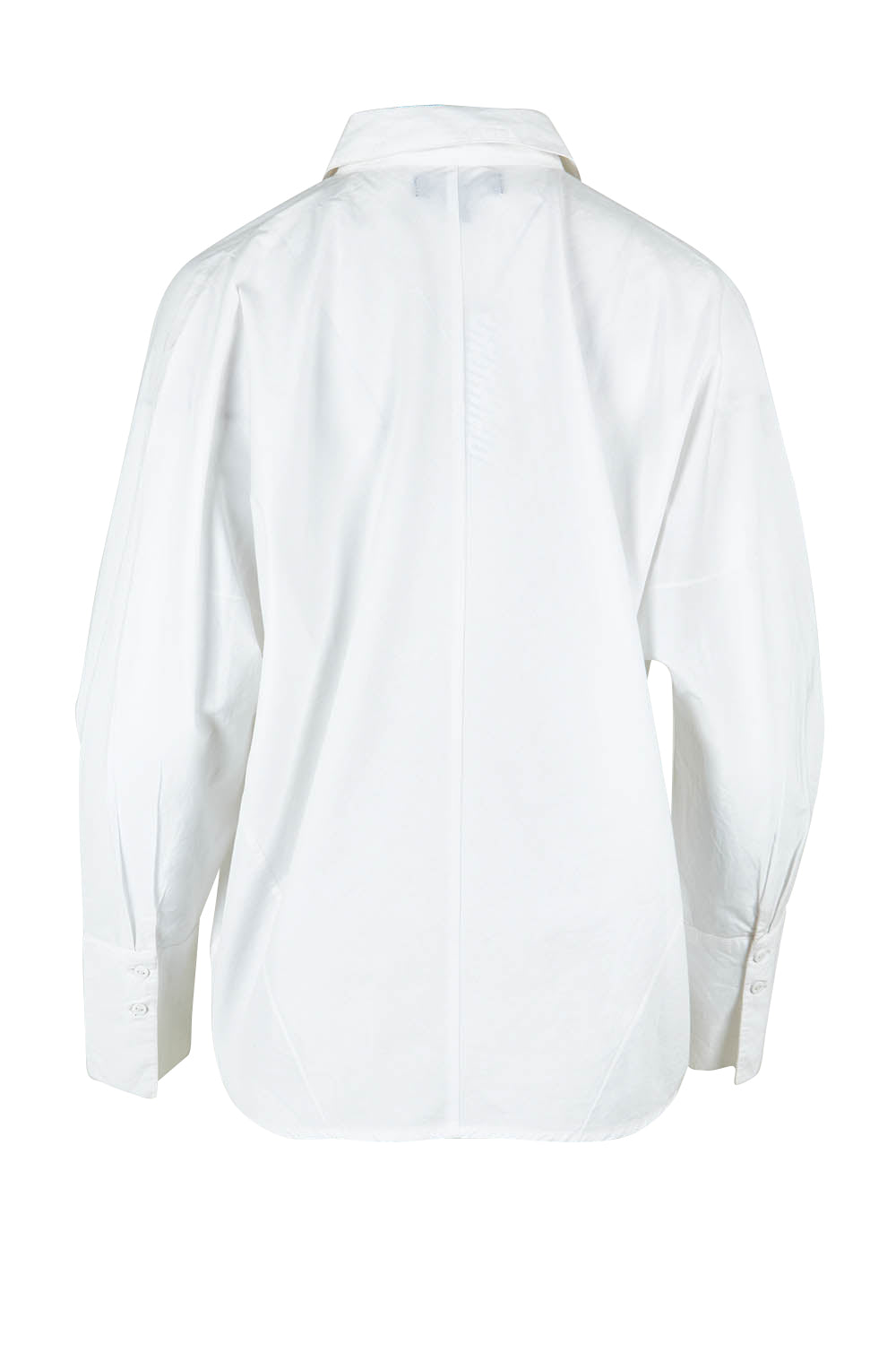 Product shot of The Dolman Sleeve Cotton Shirt in colour Snow (White), from the back