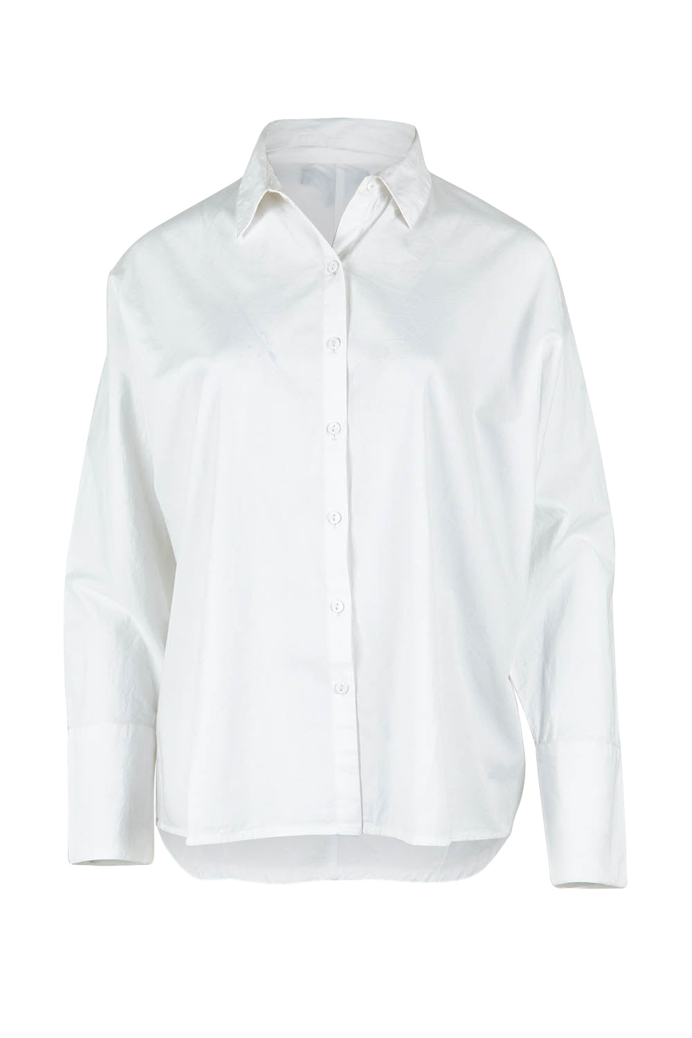 Product shot of The Dolman Sleeve Cotton Shirt in colour Snow (White), from the front