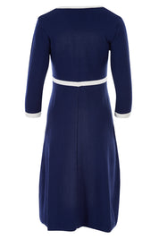 Product shot of The Fit And Flare Knit Dress in colour NavyIvory (Blue), from the back