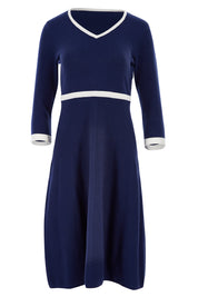 Product shot of The Fit And Flare Knit Dress in colour NavyIvory (Blue), from the front