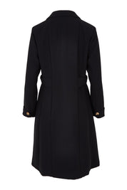 Product shot of The Tab Detail Tailored Longline Coat in colour Black (Black), from the back