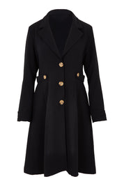 Product shot of The Tab Detail Tailored Longline Coat in colour Black (Black), from the front
