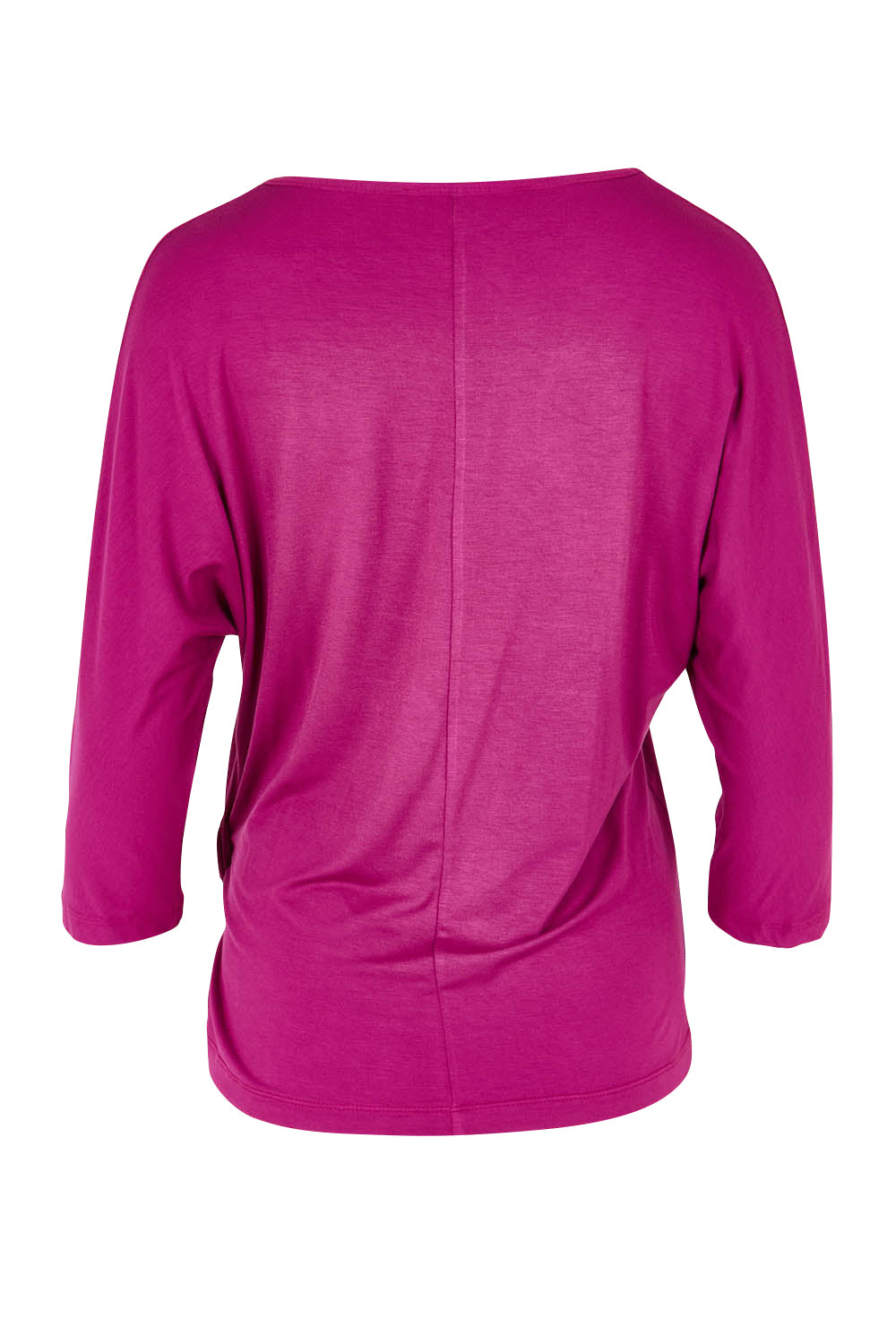 Product shot of The Bamboo Tie Waist Top in colour Berry (Pink), from the back
