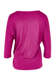 Product shot of The Bamboo Tie Waist Top in colour Berry (Pink), from the back