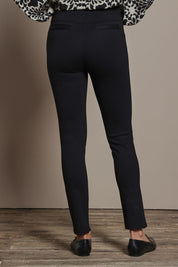 Model Amanda wearing size 10 of The High Rise Pull On Ponte Pant in colour Black (Black), from the back