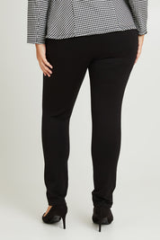 Model Fiona wearing size 16 of The High Rise Pull On Ponte Pant in colour Black (Black), from the back