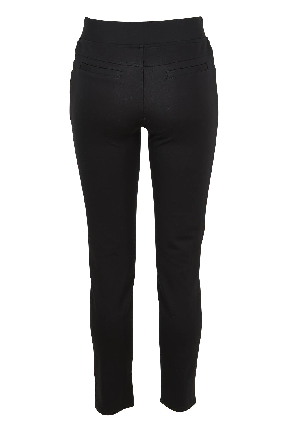Product shot of The High Rise Pull On Ponte Pant in colour Black (Black), from the back
