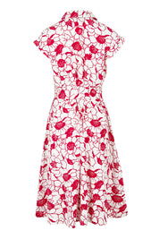 Product shot of The Printed Cotton Shirt Dress in colour Peony (Pink), from the back