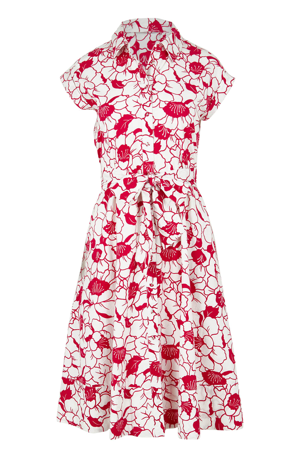 Product shot of The Printed Cotton Shirt Dress in colour Peony (Pink), from the front