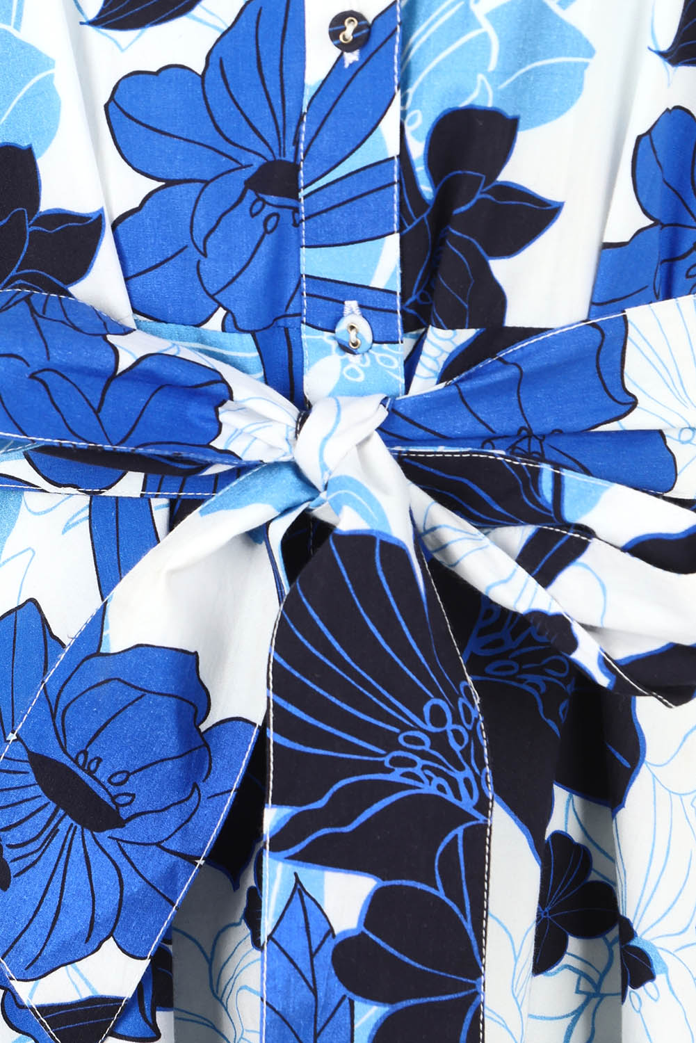 Product shot of The Printed Cotton Shirt Dress in colour Bluefleur (Blue), detail