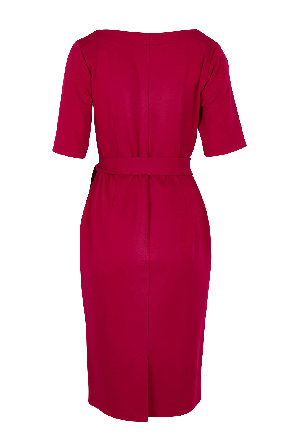 Product shot of The Square Neck Ponte Dress in colour Raspberry (Pink), from the back