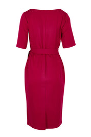 Product shot of The Square Neck Ponte Dress in colour Raspberry (Pink), from the back