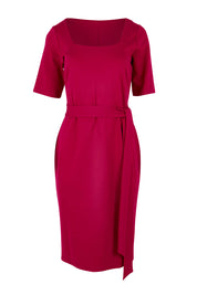 Product shot of The Square Neck Ponte Dress in colour Raspberry (Pink), from the front