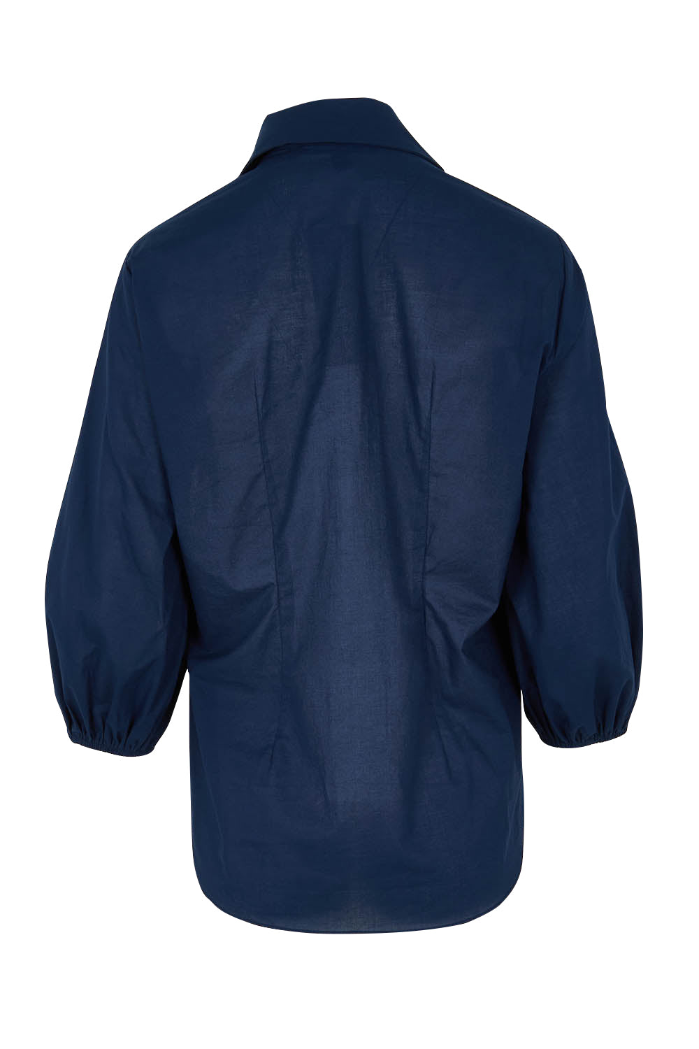 Product shot of The Cotton Blouson Sleeve Shirt in colour Navy (Blue), from the back