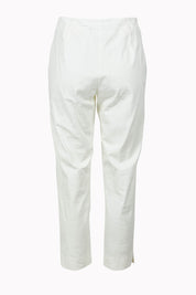 Product shot of The 7/8 Cotton Stretch Pull On Pant in colour Snow (White), from the back