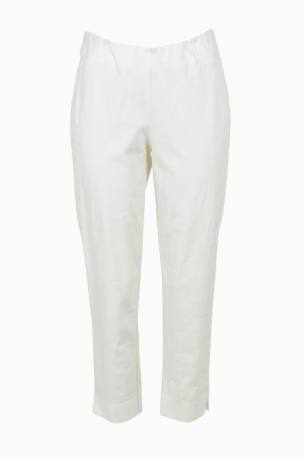 Product shot of The 7/8 Cotton Stretch Pull On Pant in colour Snow (White), from the front