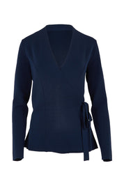 Product shot of The Milano Knit Wrap Top in colour Darknavy (Blue), from the front