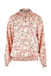 Product shot of The Shirring Detail Printed Blouse in colour Blossom (Pink), from the front