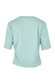 Product shot of The Cotton Stretch Waist Detail Top in colour Duckegg (Blue), from the back