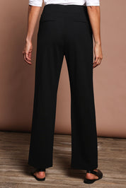 Model Amanda wearing size 10 of The Straight Cut Pull On Ponte Pant in colour Black (Black), from the back