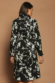 Model Madeline wearing size 10 of The Printed Cotton Stretch Shirt Dress in colour Blackfleur (Black), from the back