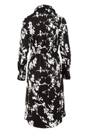 Product shot of The Printed Cotton Stretch Shirt Dress in colour Blackfleur (Black), from the back