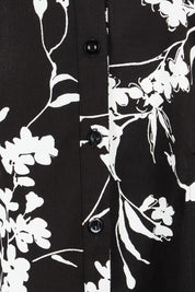 Product shot of The Printed Cotton Stretch Shirt Dress in colour Blackfleur (Black), detail