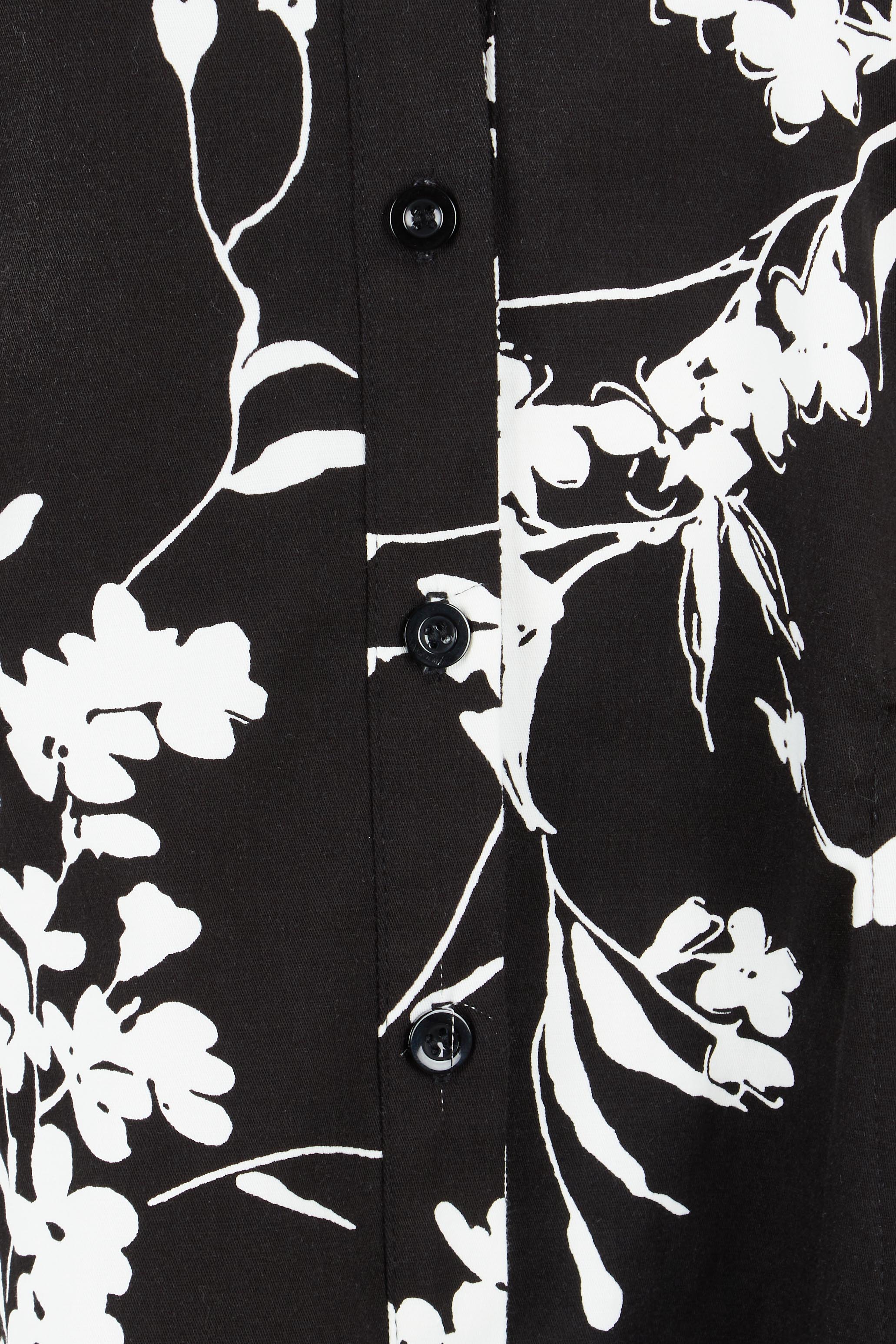 Product shot of The Printed Cotton Stretch Shirt Dress in colour Blackfleur (Black), detail