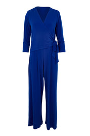 Product shot of The Tie Waist Jumpsuit in colour Royalblue (Blue), from the front