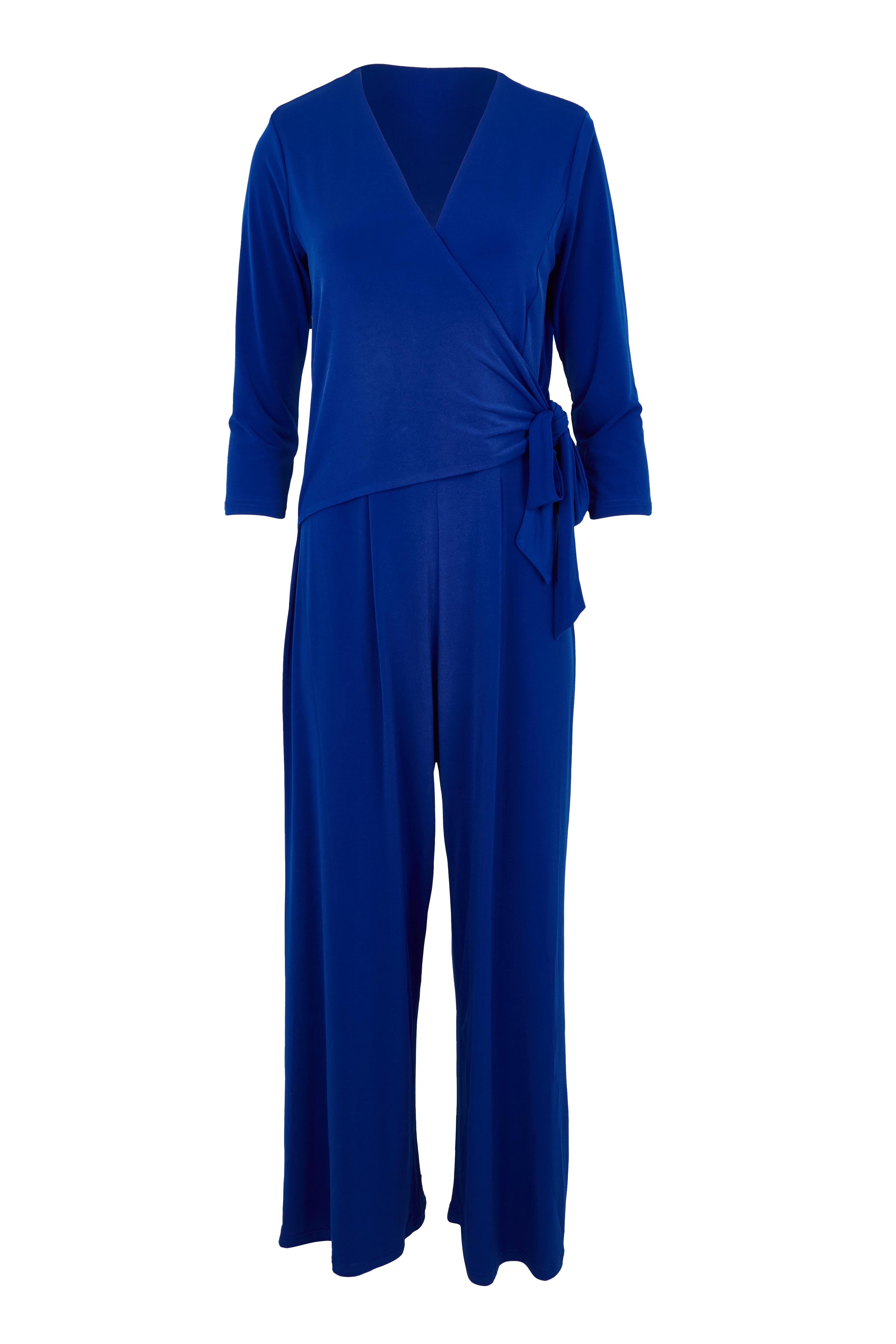 Product shot of The Tie Waist Jumpsuit in colour Royalblue (Blue), from the front