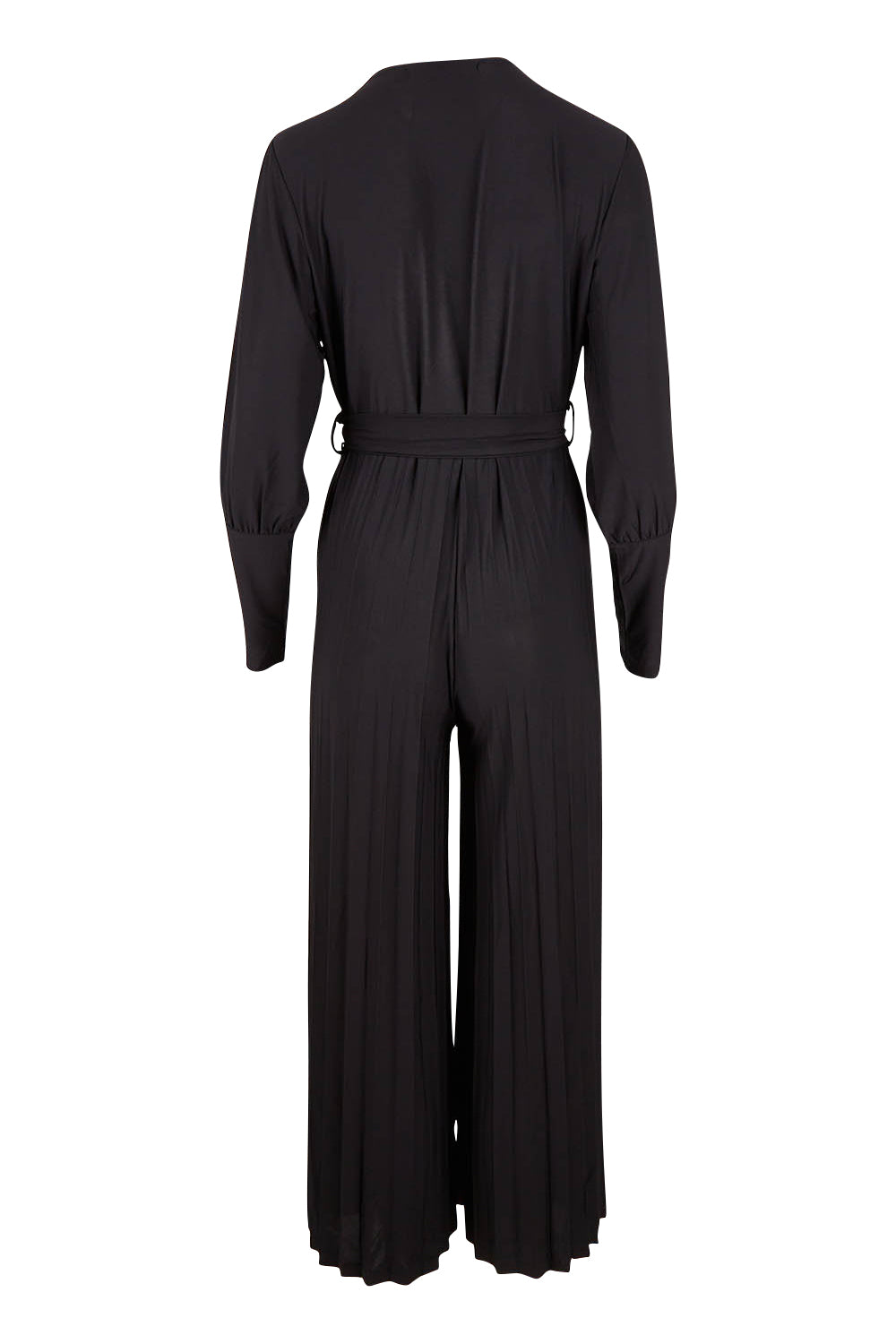 Product shot of The Pleated Wide Leg Jumpsuit in colour Black (Black), from the back