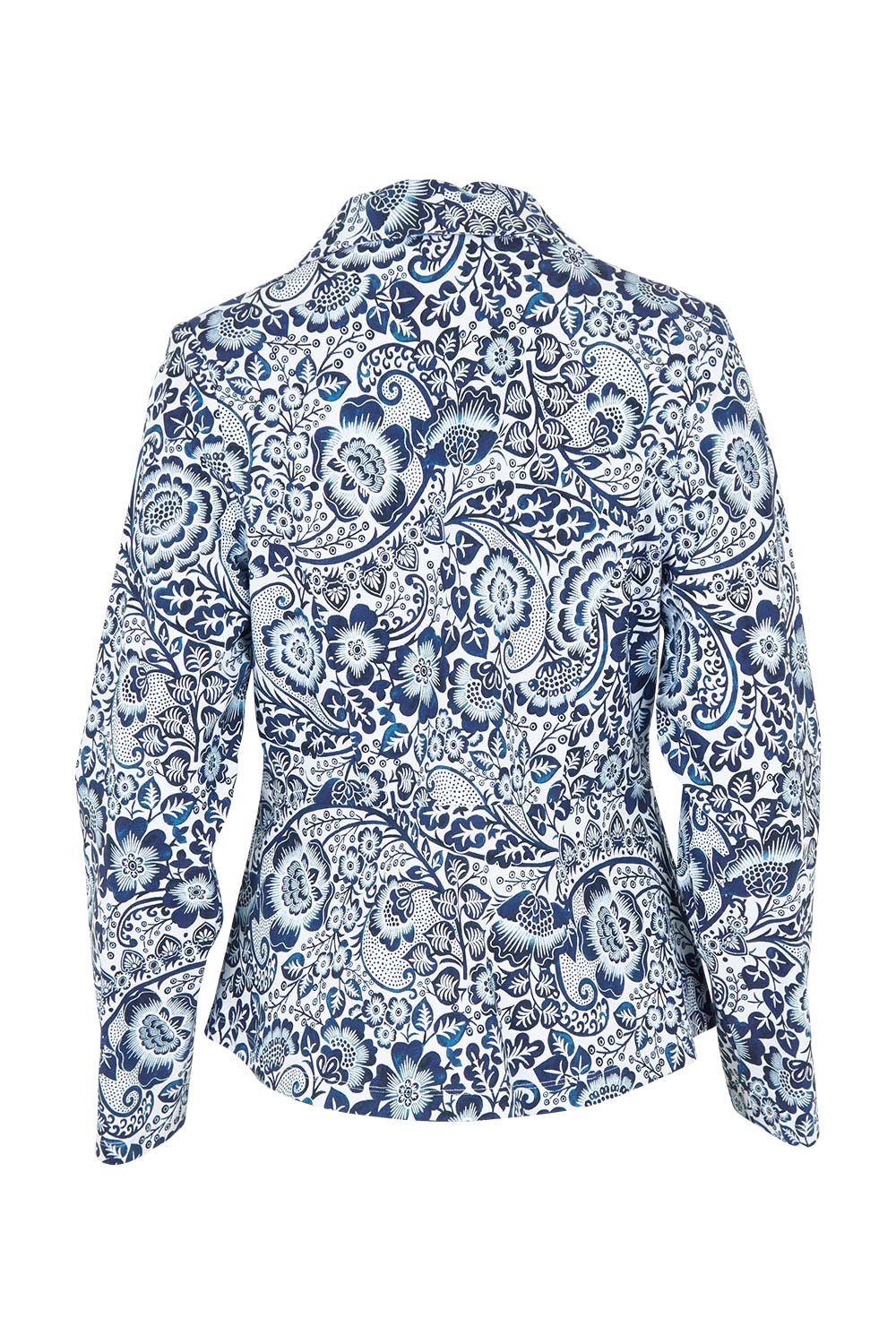Product shot of The Aspire Blazer in colour Peony (Blue), from the back