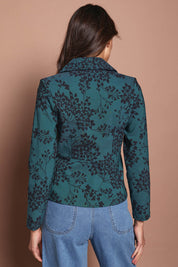 Model Madeline wearing size 10 of The Aspire Blazer in colour Tealbloom (Green), from the back