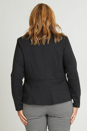 Model Fiona wearing size 16 of The Ponte Aspire Blazer in colour Deepmarle (Grey), from the back