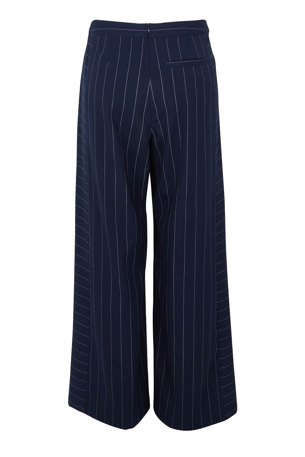 Product shot of The Wide Leg Stripe Pant in colour Navy (Blue), from the back
