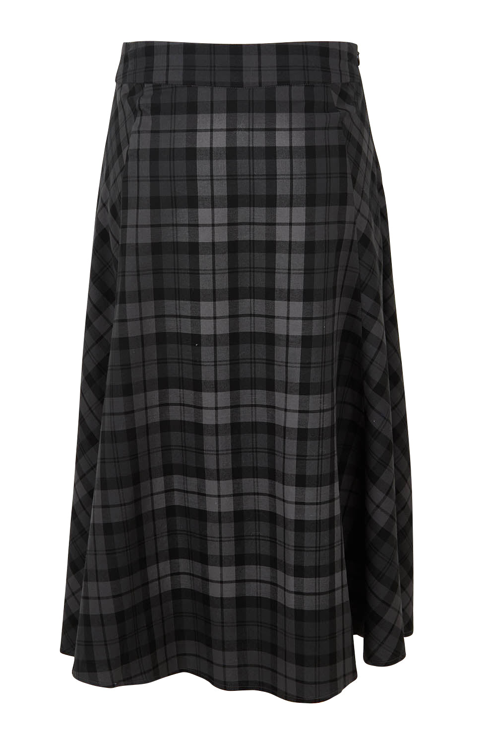 Product shot of The Cotton Check Flare Skirt in colour Blackgrey (Black), from the back