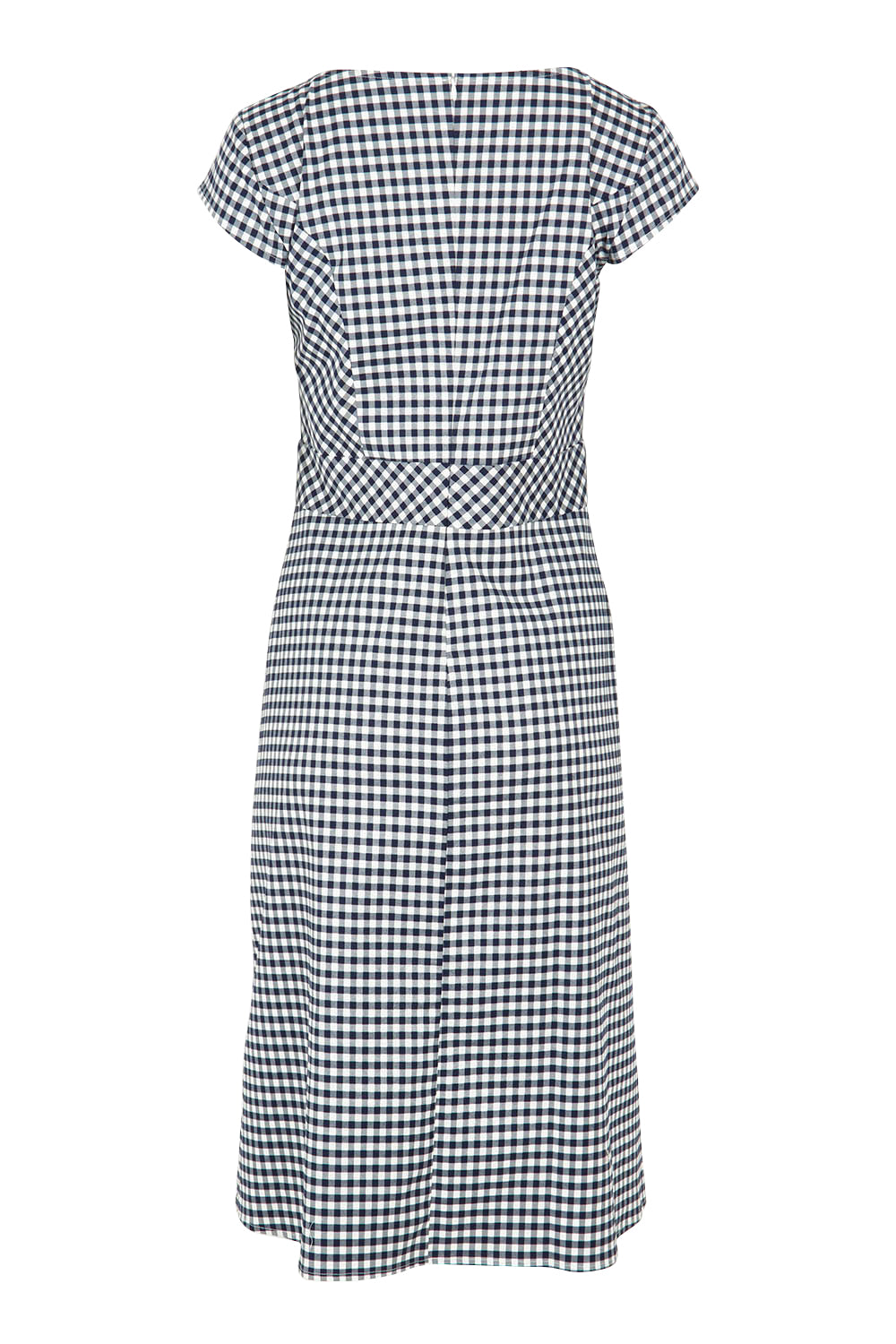 Product shot of The Cotton Stretch Gingham Dress in colour Gingham (Black), from the back