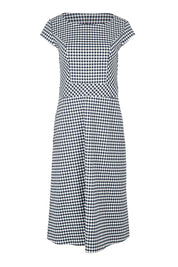 Product shot of The Cotton Stretch Gingham Dress in colour Gingham (Black), from the front