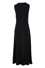 Product shot of The Crepe Knit Button Detail Dress in colour Black (Black), from the back