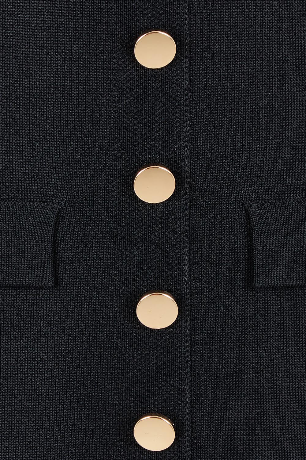 Product shot of The Crepe Knit Button Detail Dress in colour Black (Black), detail