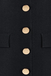 Product shot of The Crepe Knit Button Detail Dress in colour Black (Black), detail
