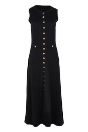 Product shot of The Crepe Knit Button Detail Dress in colour Black (Black), from the front
