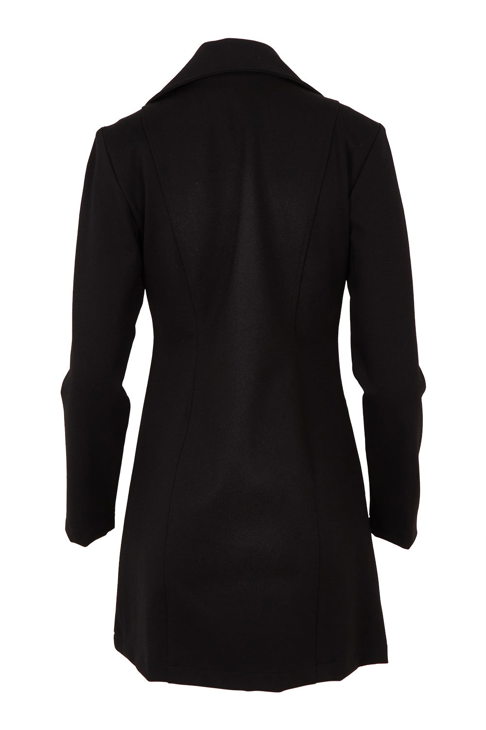 Product shot of The Ponte Longline Collar Jacket in colour Black (Black), from the back